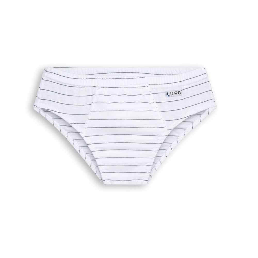 CUECA SLIP INFANTIL BRANCA COM RISCAS DE ZERO À 11 ANOS
