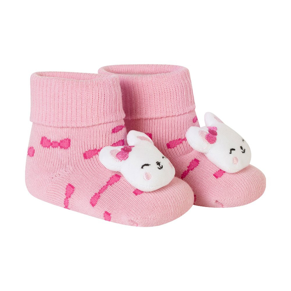 MEIA COM PELÚCIA FUN SOCKS PARA BEBÊ URSINHA ROSA