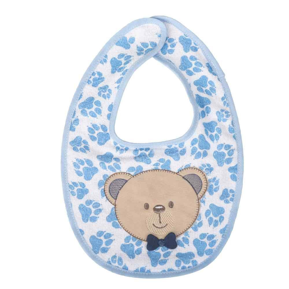 BABADOR PARA BEBÊ BORDADINHO URSINHO AZUL