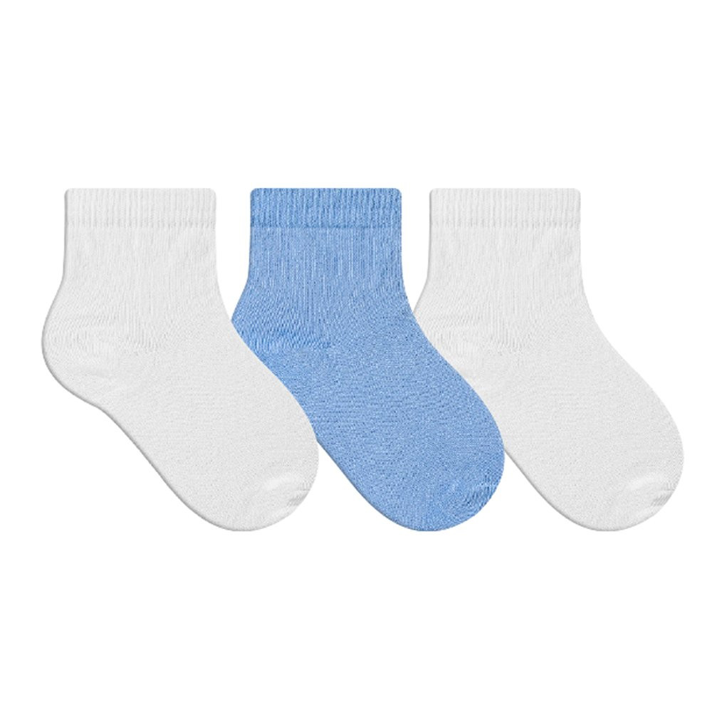 Meias para Bebês Meninos Kit 3 pares Básica Azul com Branco