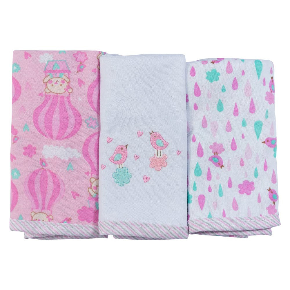 KIT 3 PÇS TOALHA DE BOCA ESTAMPADINHA BALÕES ROSA