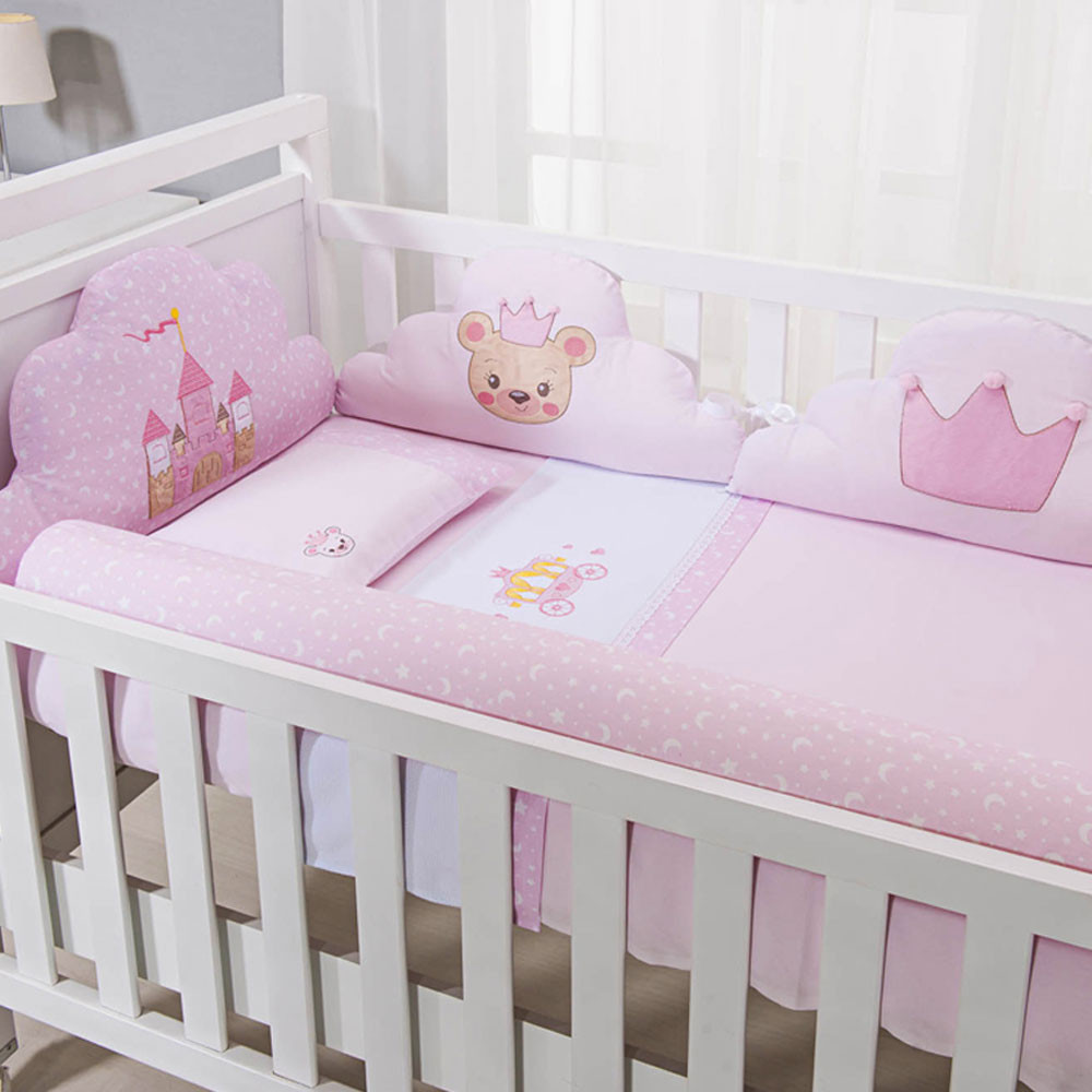 JOGO DE LENÇOL 3 PEÇAS EM ALGODÃO PARA BEBÊ TEMA PRINCESA