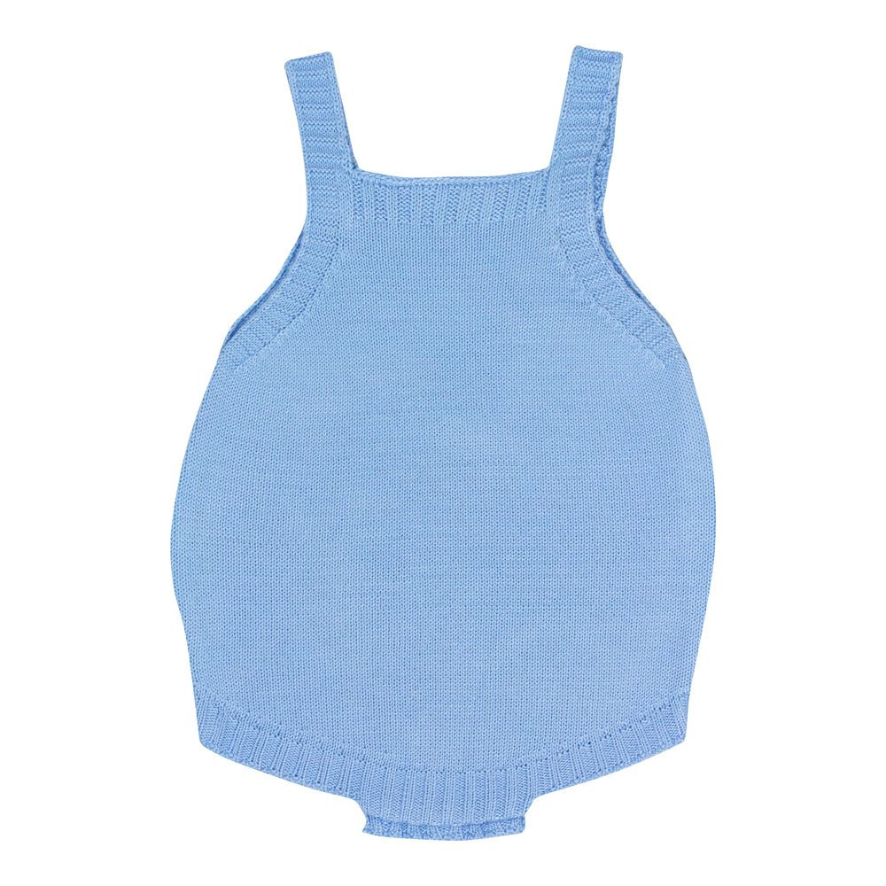 JARDINEIRA CURTA PARA BEBÊ EM TRICÔ URSINHO AZUL CLARO