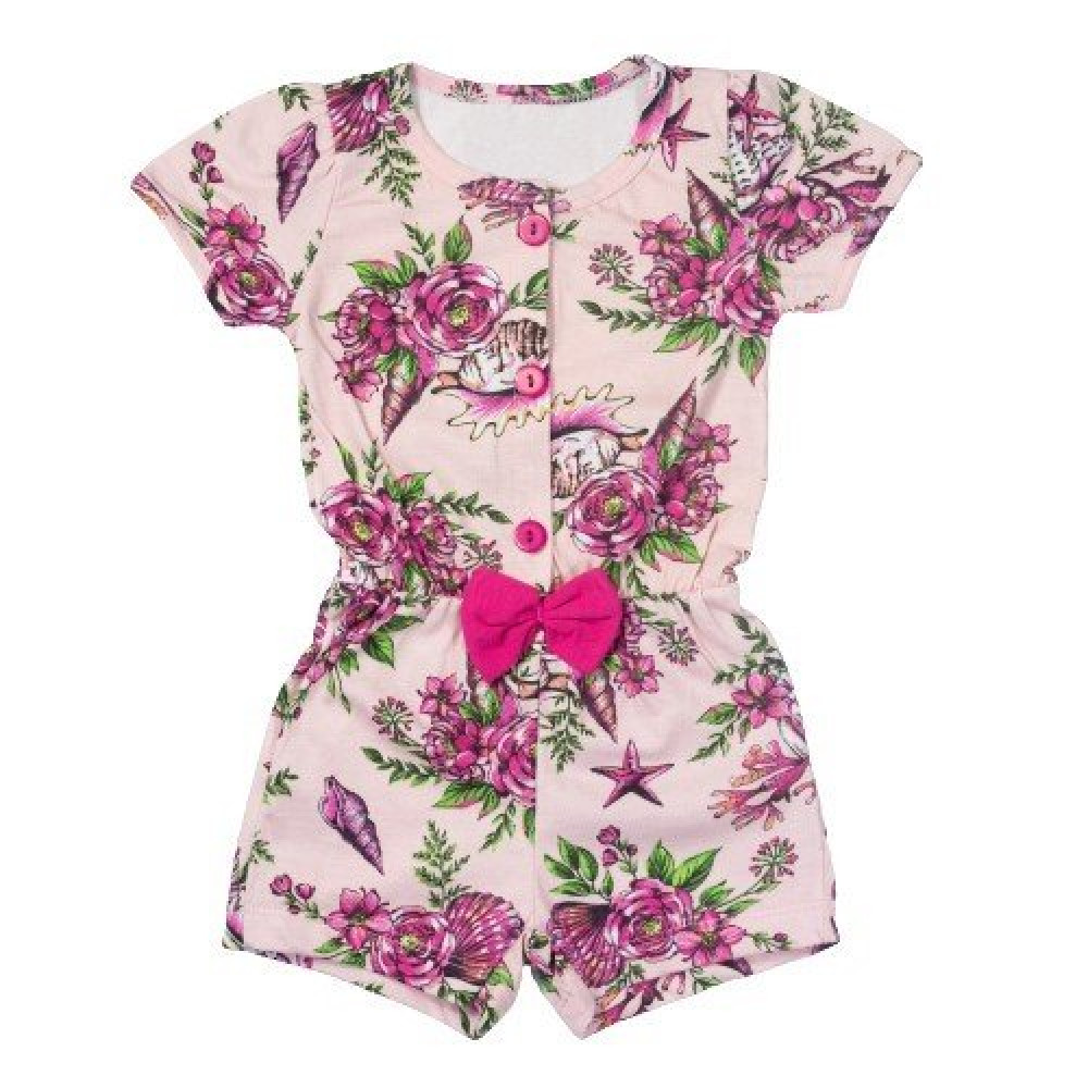 MACACÃO CURTO PARA BEBÊ COM ESTAMPA FLORES ROSE