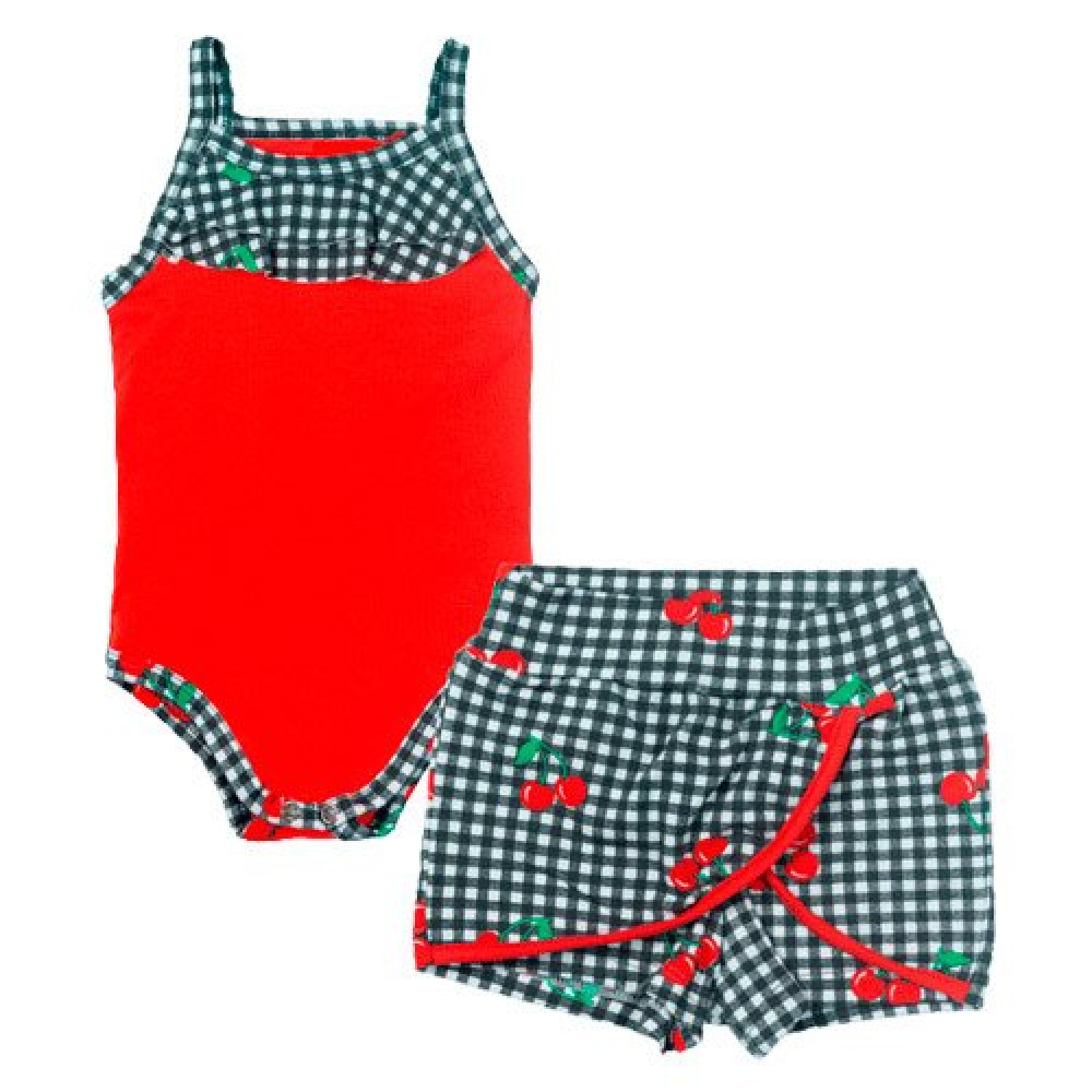 CONJUNTO CURTO BODY E SHORT SAIA PARA BEBÊ XADREZ VERMELHO