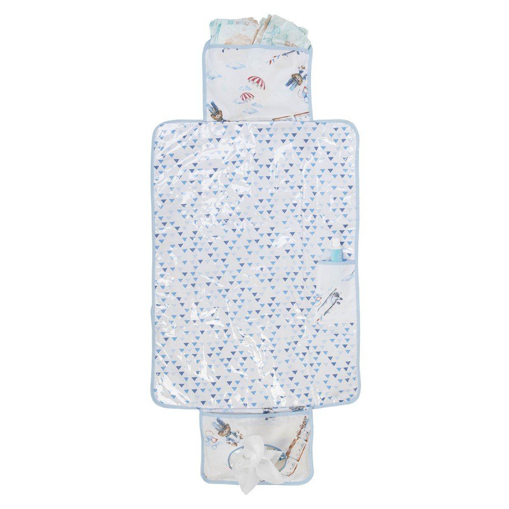 TROCADOR DE FRALDAS PRÁTICO 47CM X 67CM PARA BEBÊ ESTAMPADINHO VEÍCULOS AZUL CLARO