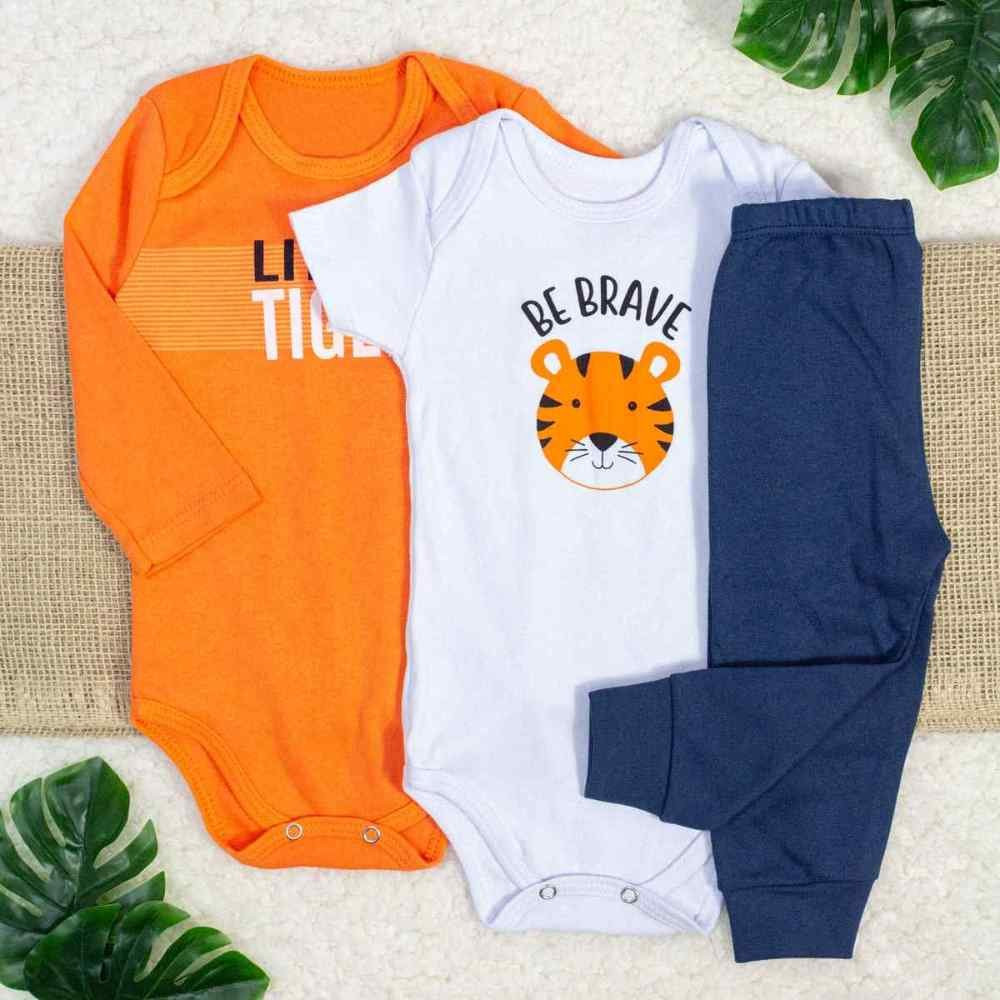 KIT BODY 3 PEÇAS COM CALÇA PARA BEBÊ ESTAMPADINHO TIGRE