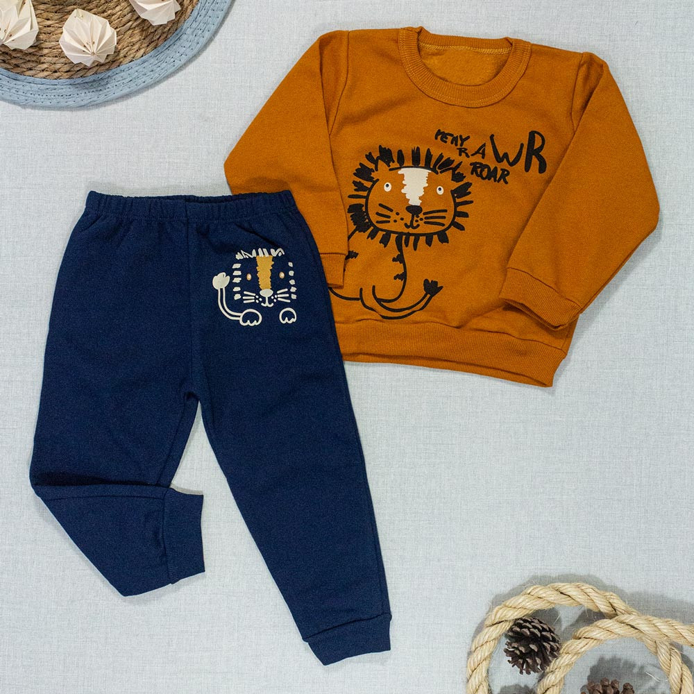 Conjunto de Moletom Infantil 1 ao 3 Tigre Roar Caramelo