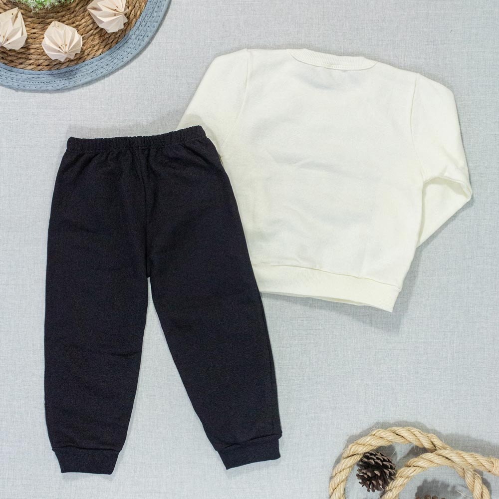 Conjunto de Moletom Infantil 1 ao 3 Tigre Creme com Preto