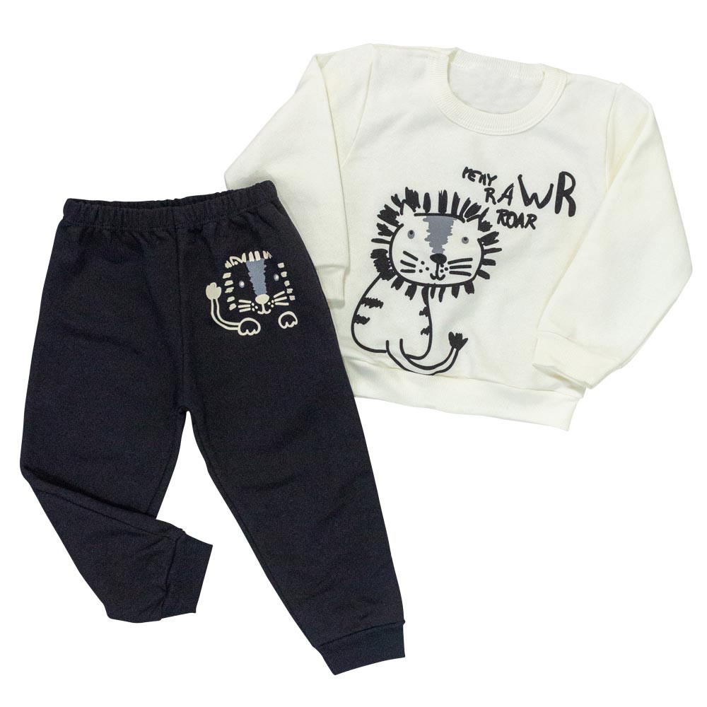 Conjunto de Moletom Infantil 1 ao 3 Tigre Creme com Preto