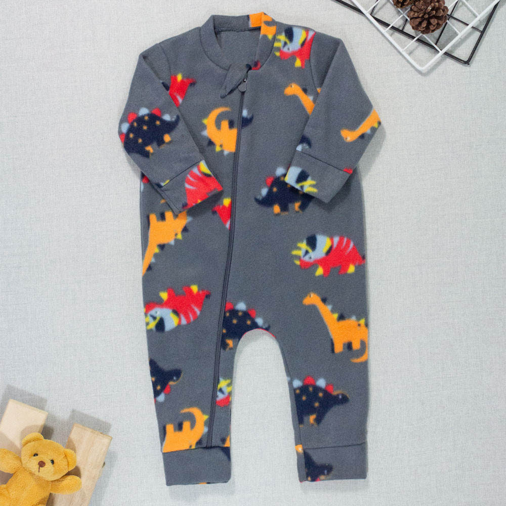 Macacão Infantil 1 ao 3 em Soft Dino Chumbo para Meninos