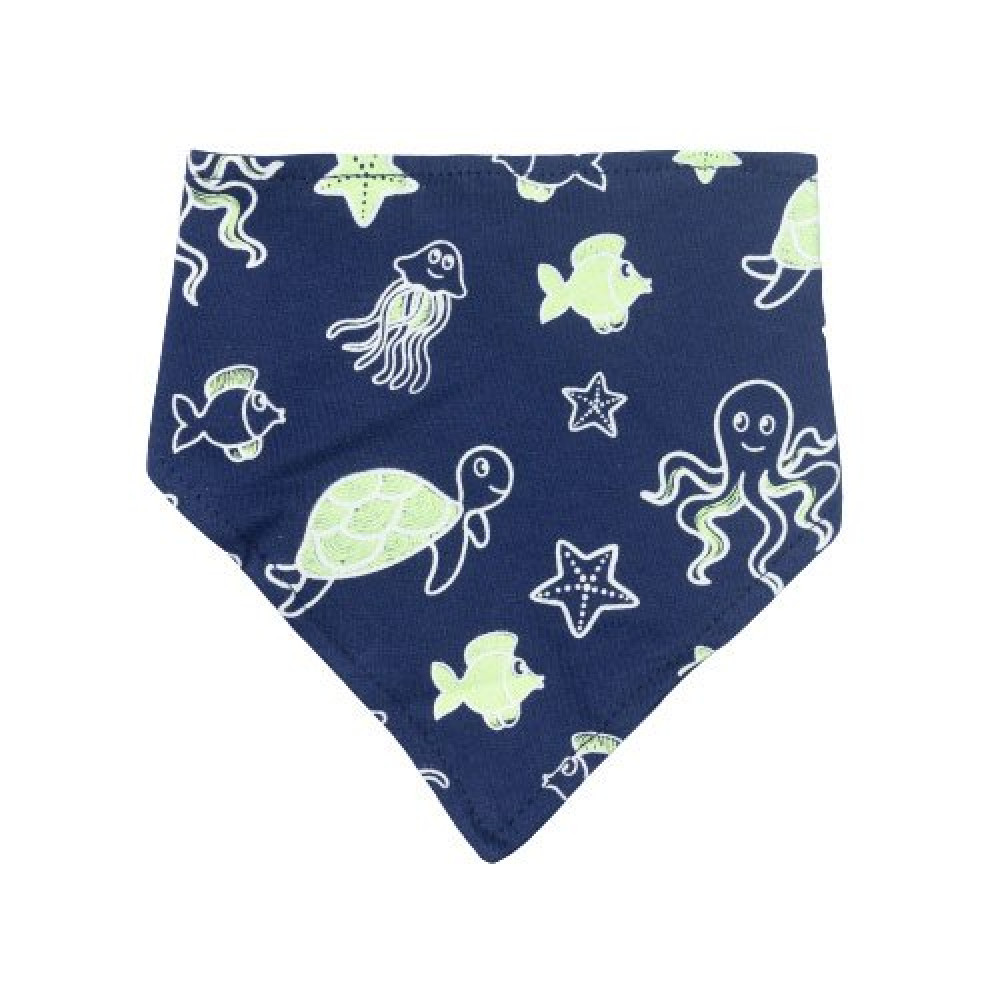 CONJUNTO CURTO REGATA, BERMUDA E BANDANA PARA BEBÊ ESTAMPA OCEAN VERDE CLARO