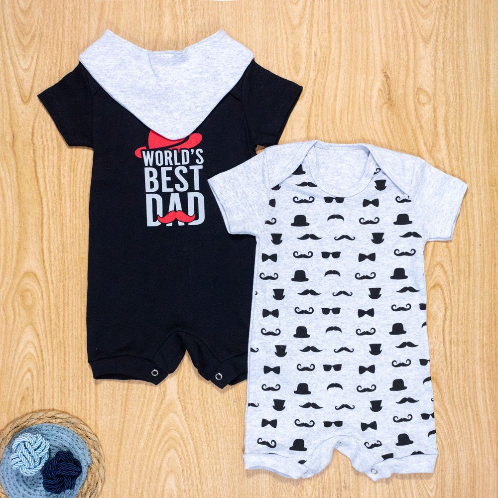KIT MACACÃO PARA BEBÊ COM BANDANA 3 PEÇAS BEST DAD
