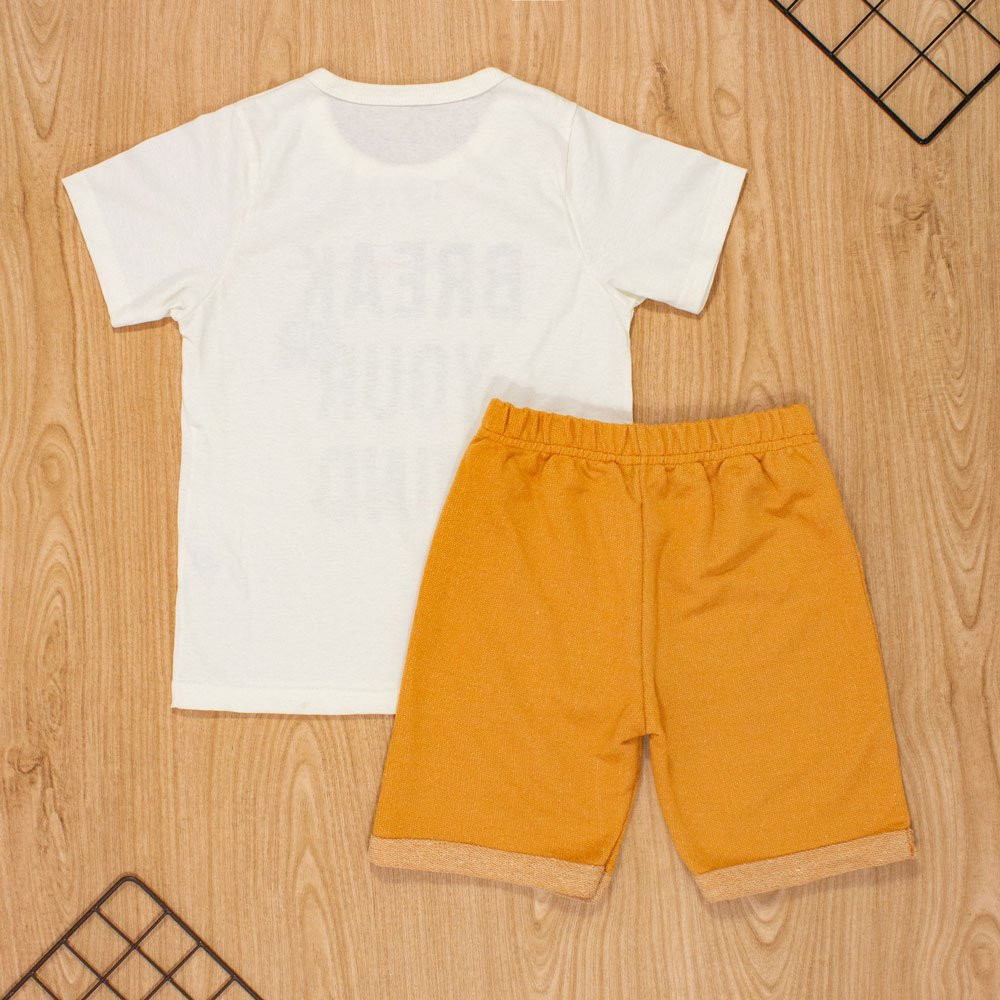 CONJUNTO INFANTIL 2 AO 10 CURTO 100% ALGODÃO BREAK MIND CREME
