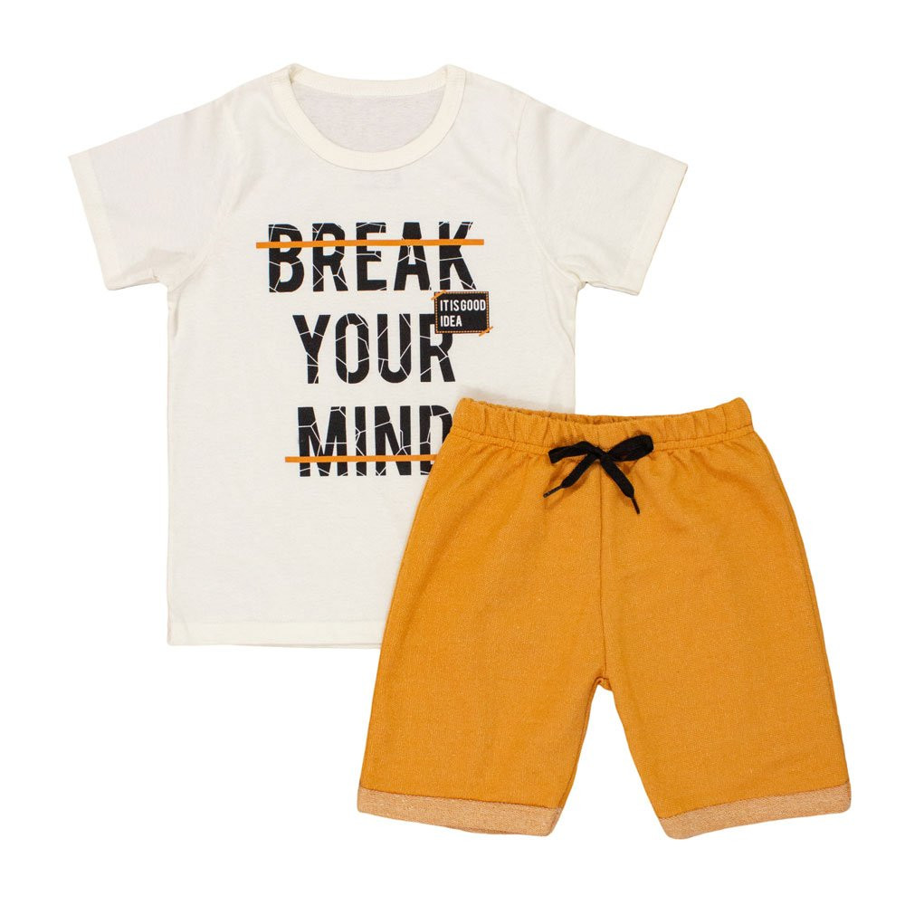 CONJUNTO INFANTIL 2 AO 10 CURTO 100% ALGODÃO BREAK MIND CREME