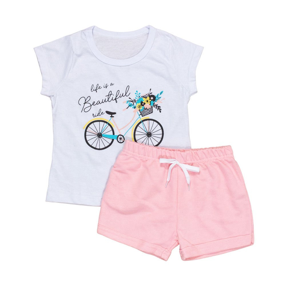 CONJUNTO INFANTIL 2 AO 10 CURTO 100% ALGODÃO BIKE BRANCO