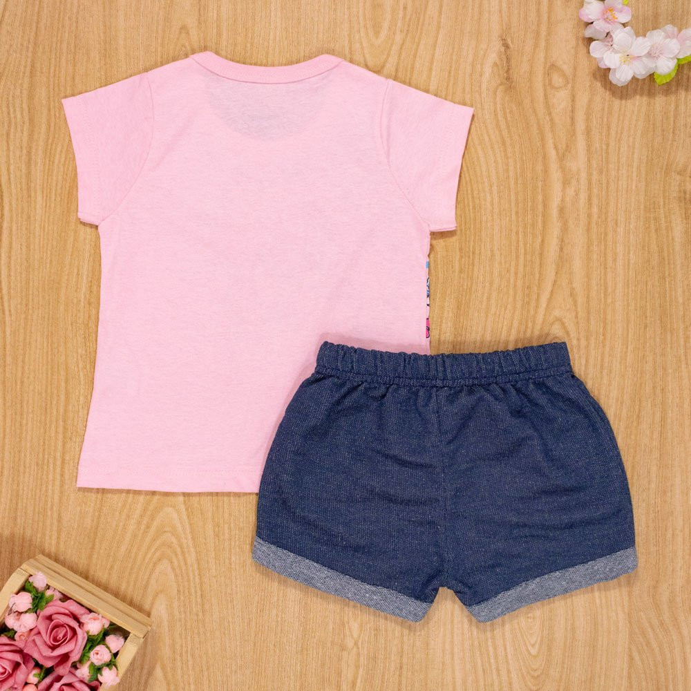 CONJUNTO INFANTIL 2 AO 10 CURTO 100% ALGODÃO BUTTERFLY ROSA
