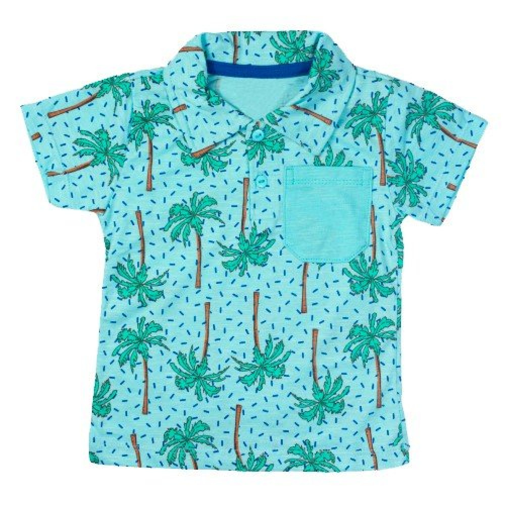 CAMISETA MANGA CURTA INFANTIL GOLA POLO COQUEIRO AZUL CLARO
