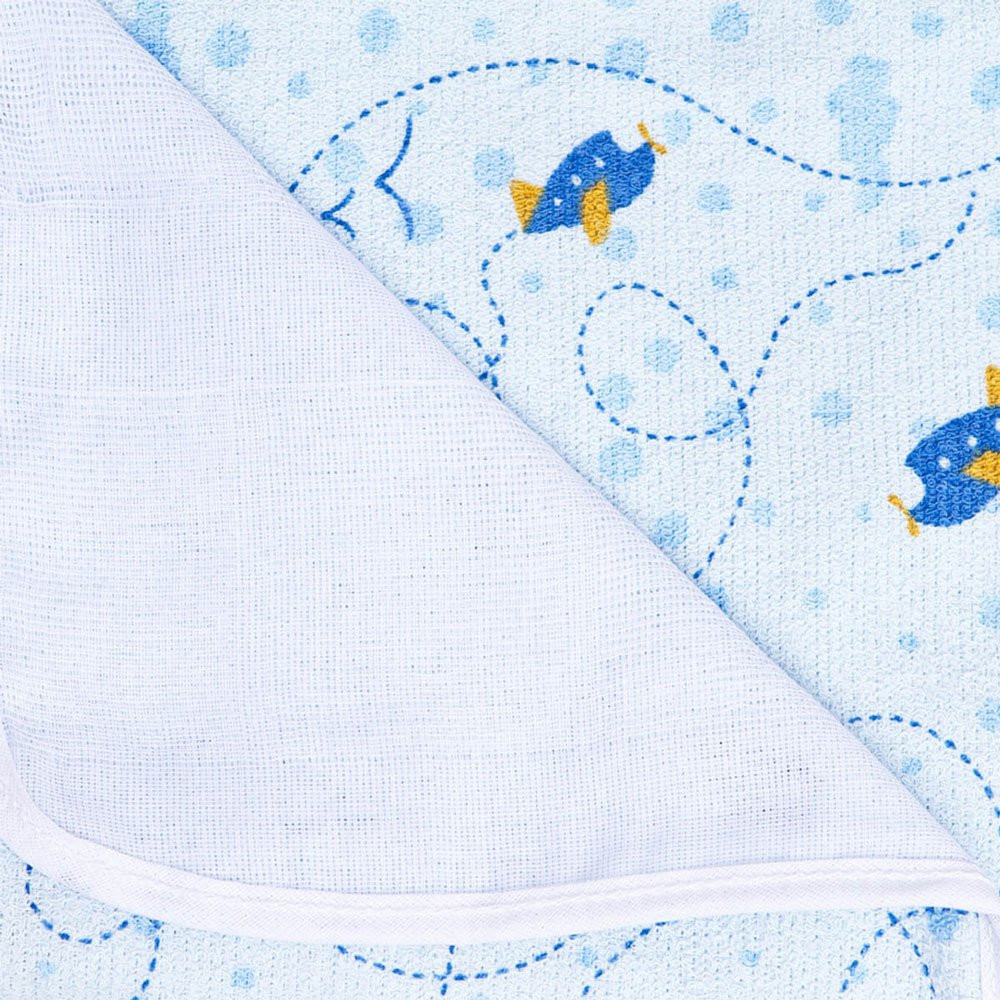 TOALHA DE BANHO PARA BEBÊ FELPUDA COM FORRO AZUL AVENTURA