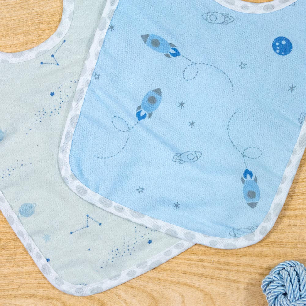 Kit 2 Babadores para Bebê Flanelado Com Forro Estampa Espaço
