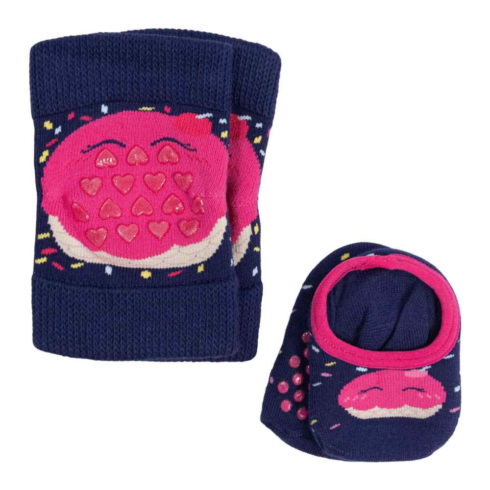 KIT 2 PEÇAS MENINA JOELHEIRA E MEIA SAPATILHA ANTIDERRAPANTE ESTAMPA MARINHO