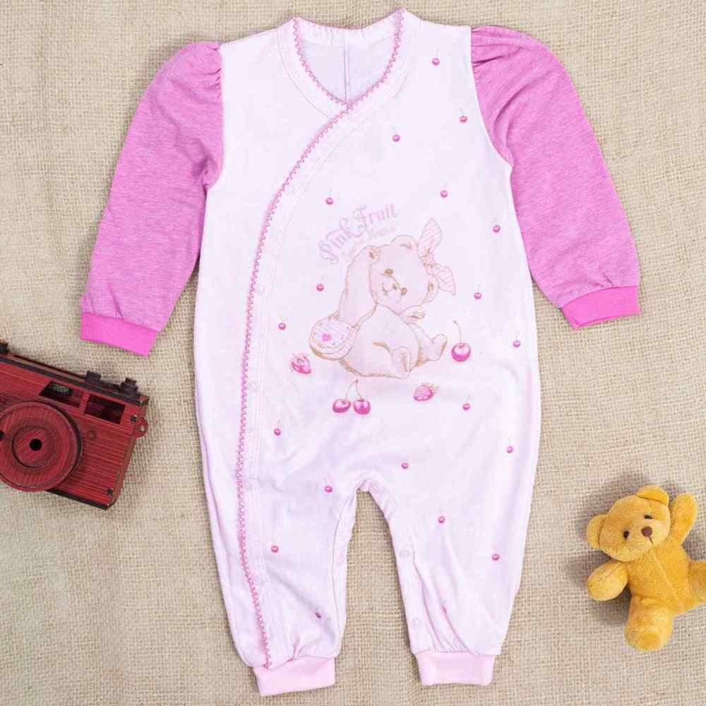 MACACÃO LONGO EM MALHA PARA BEBÊ MENINA ESTAMPADINHO ROSA CLARO