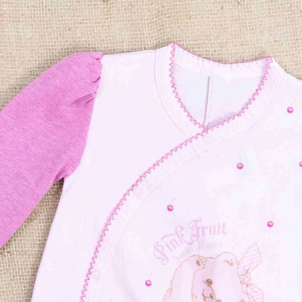 MACACÃO LONGO EM MALHA PARA BEBÊ MENINA ESTAMPADINHO ROSA CLARO
