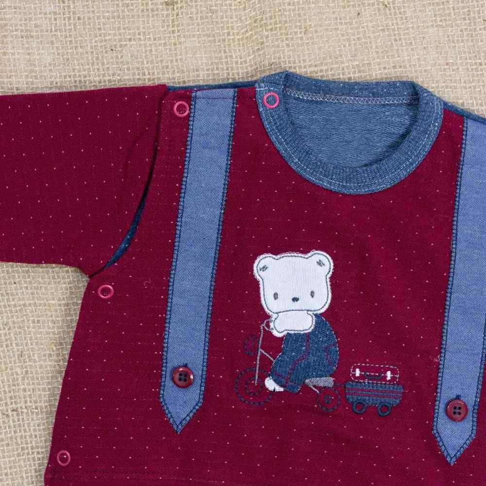 MACACÃO LONGO EM MALHA PARA BEBÊ MENINO URSO VINHO