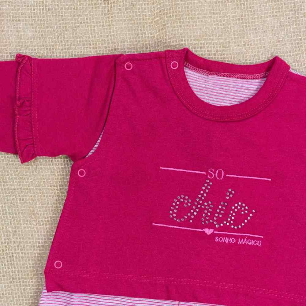 MACACÃO LONGO EM MALHA PARA BEBÊ MENINA STRASS LISTRADO MARSALA