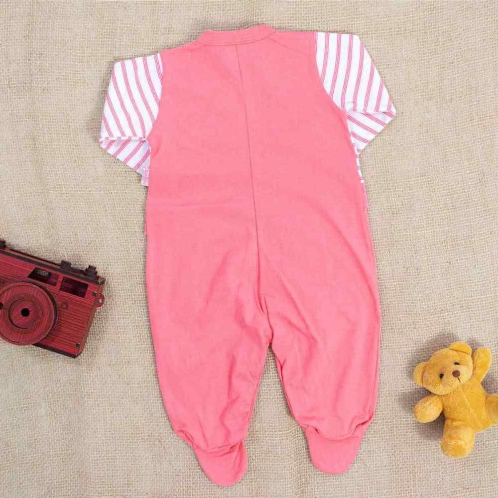 MACACÃO LONGO EM MALHA PARA BEBÊ MENINA LISTRAS CORAL