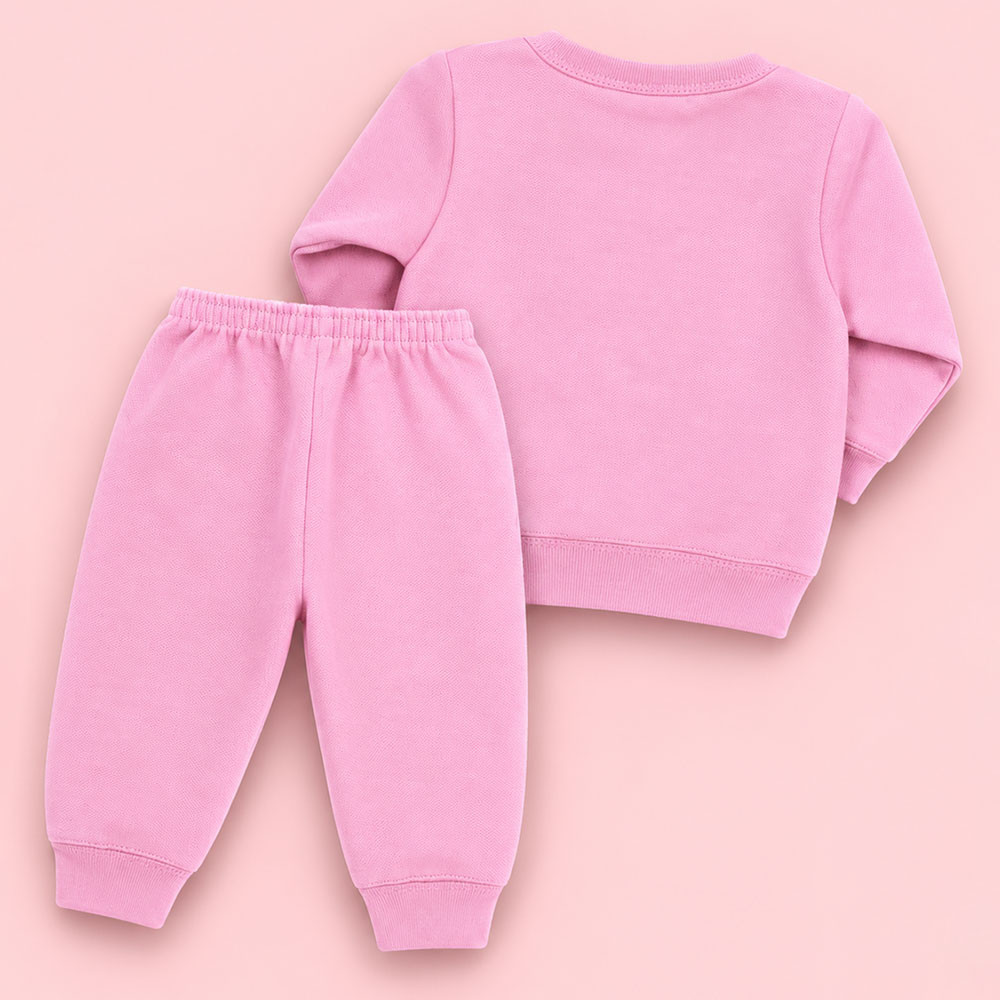 Conjunto de Moletom Bebê Blusa Gola Careca e Calça Lisa Rosa Até 12 Meses