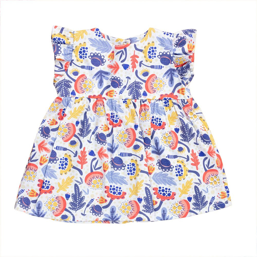 VESTIDO PARA BEBÊ EM TRICOLINE MANGA CURTA FLORAL BRANCO