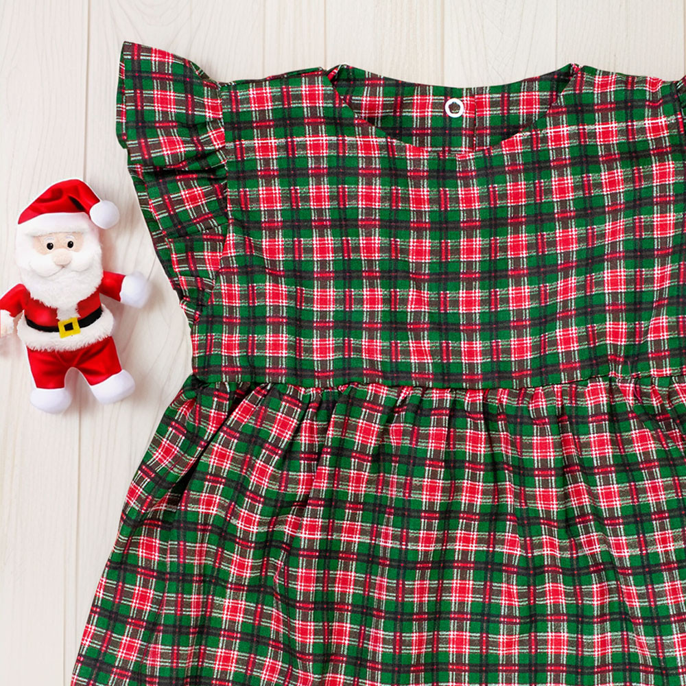 Vestido Xadrez Natal para Bebê - Verde e Vermelho