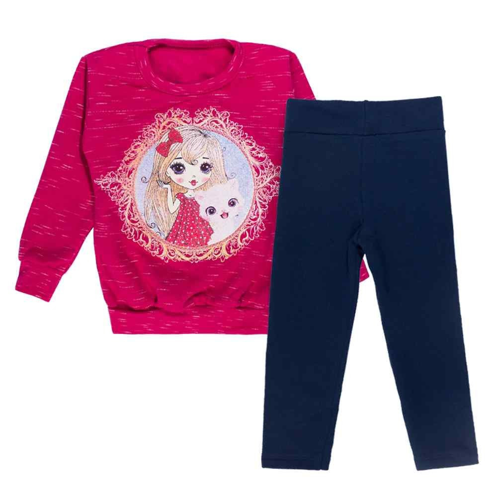CONJUNTO LONGO PARA BEBÊ EM MOLETOM BLUSA E CALÇA ESTAMPADINHO PINK