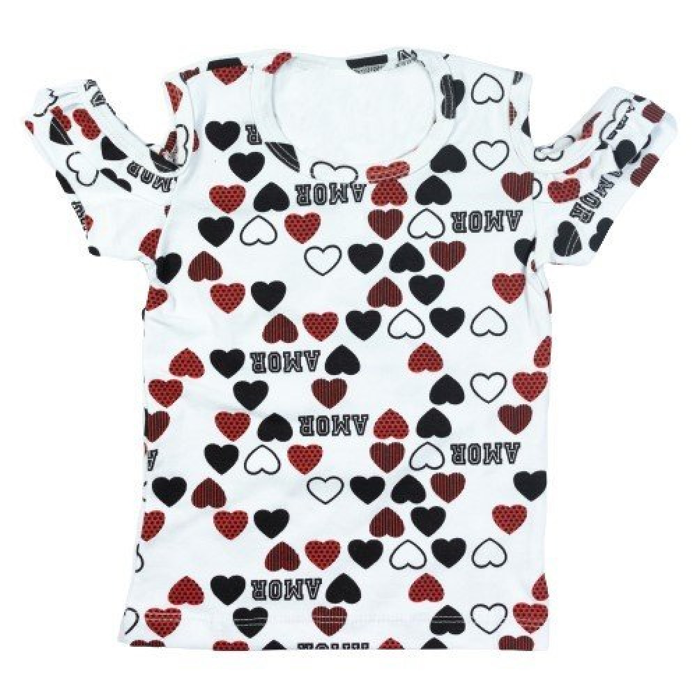 CONJUNTO CURTO BLUSA E SHORT INFANTIL ESTAMPA CORAÇÃO BRANCO