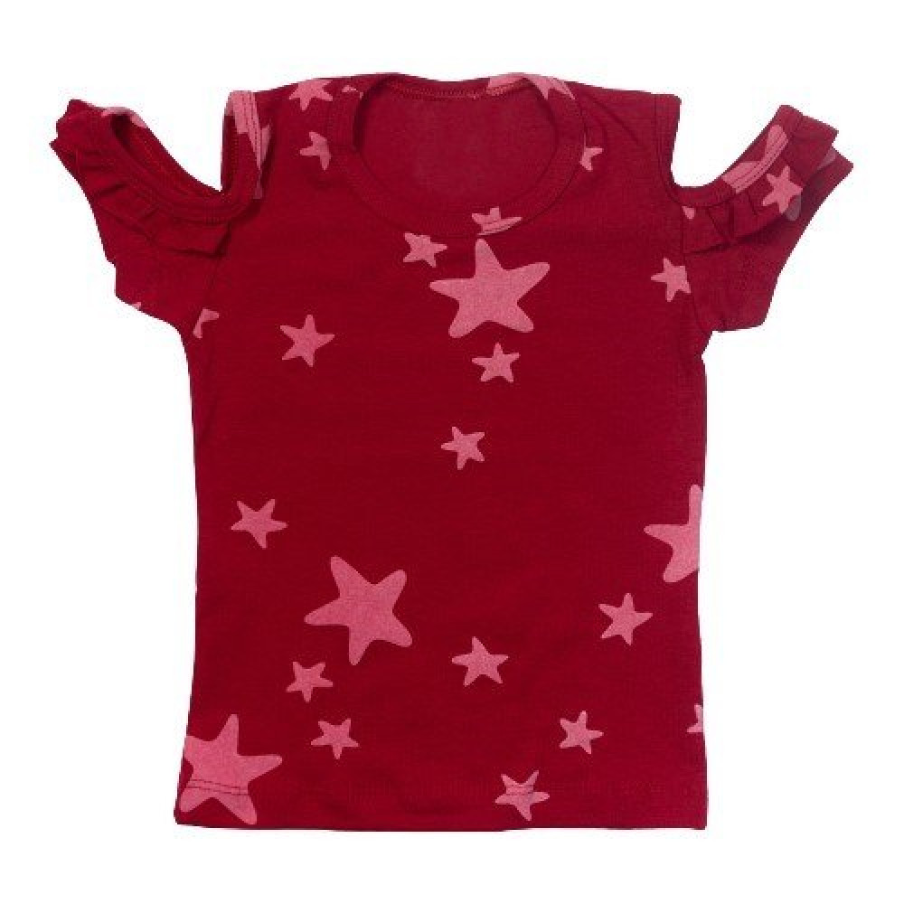 CONJUNTO CURTO BLUSA E SHORT INFANTIL ESTAMPA STAR VERMELHO