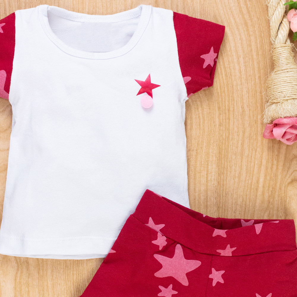 CONJUNTO CURTO BLUSA E SHORT PARA BEBÊ ESTAMPA STAR BRANCO