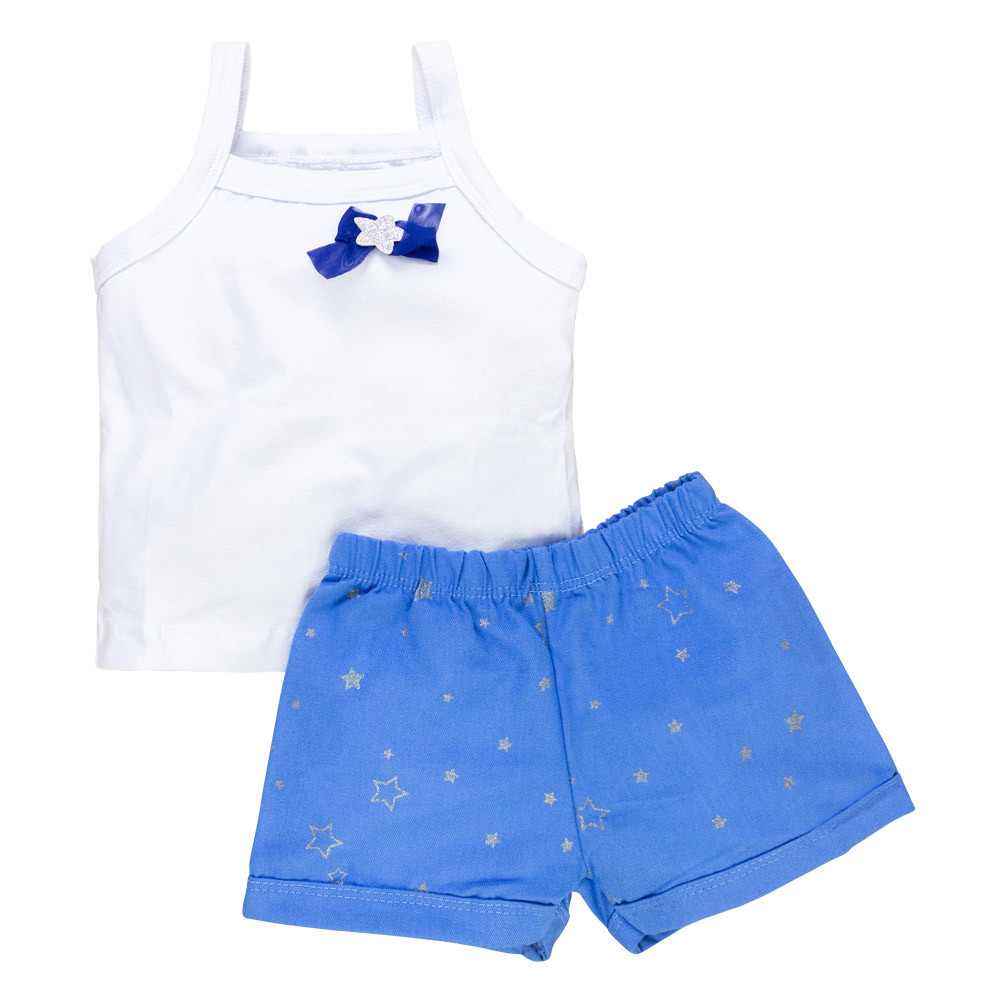 CONJUNTO CURTO REGATA E SHORT PARA BEBÊ APLIQUE STAR GLITTER BRANCO