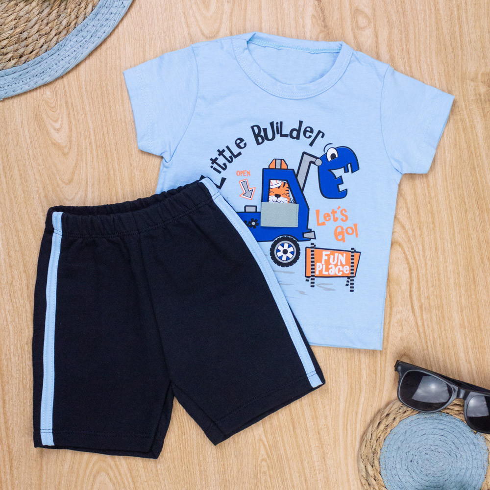 CONJUNTO CURTO CAMISETA E BERMUDA PARA BEBÊ ESTAMPA FUN PLACE AZUL CLARO