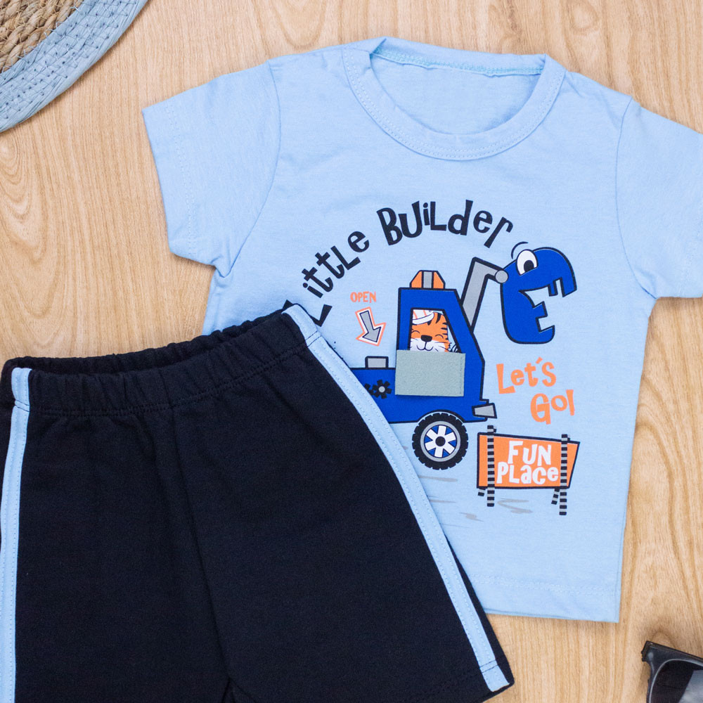 CONJUNTO CURTO CAMISETA E BERMUDA PARA BEBÊ ESTAMPA FUN PLACE AZUL CLARO