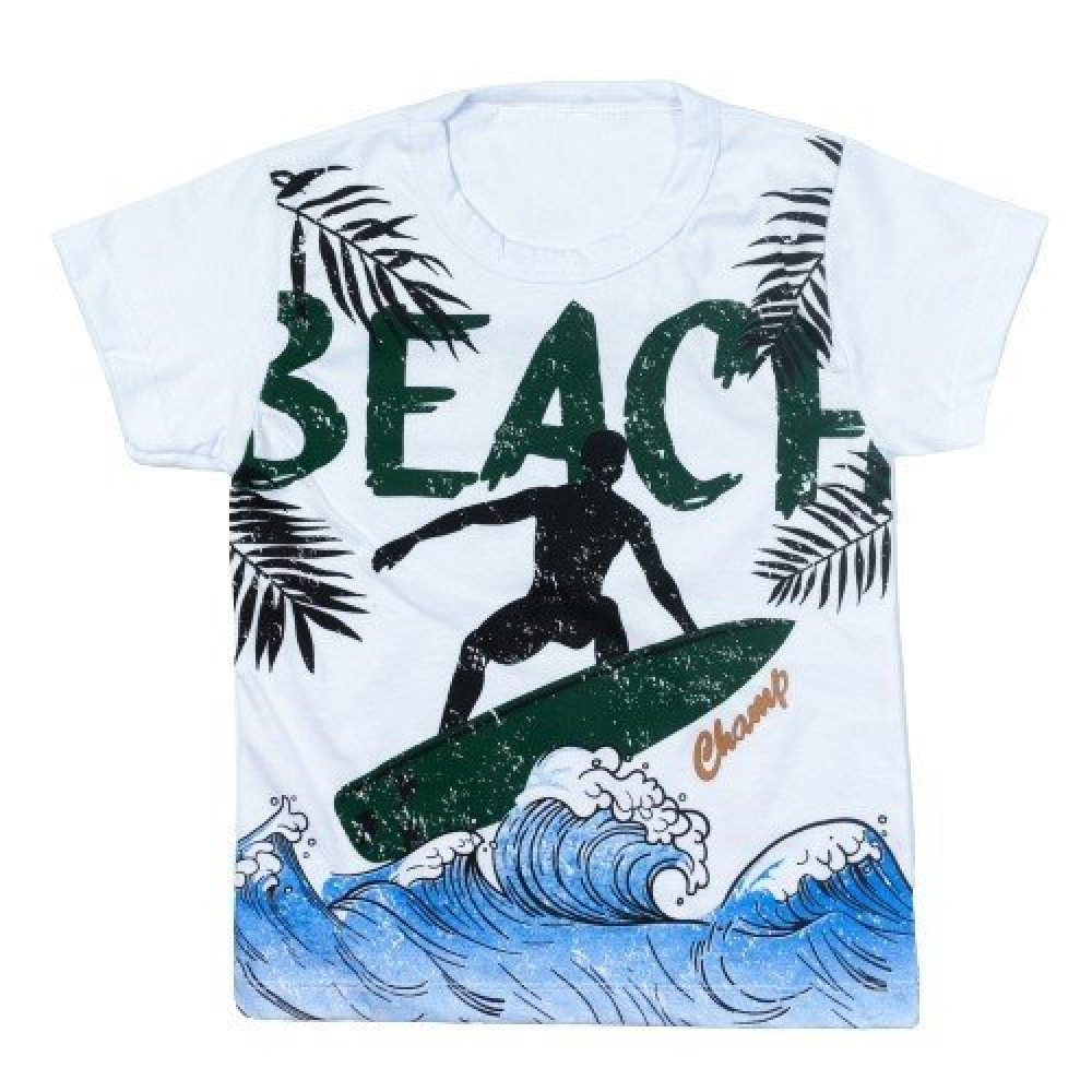 CONJUNTO CURTO CAMISETA E BERMUDA INFANTIL ESTAMPA BEACH BRANCO