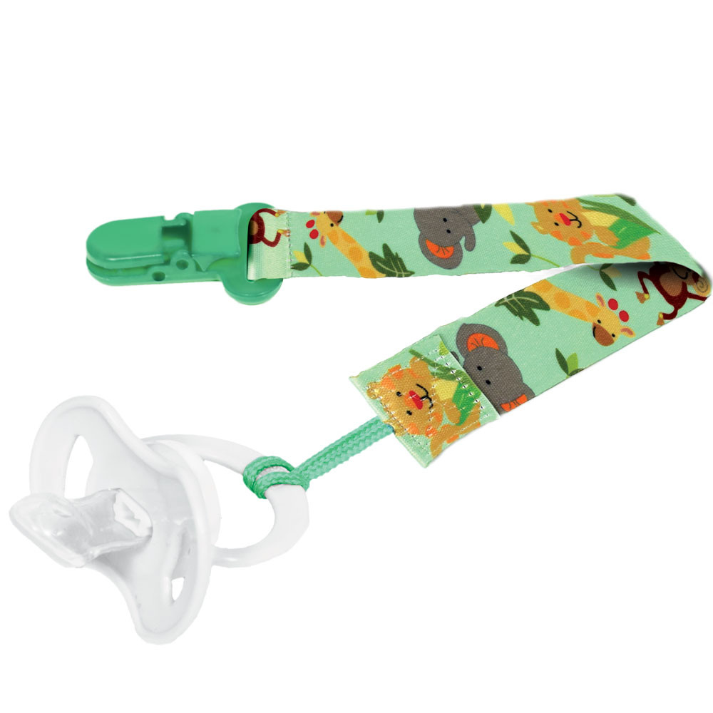 PRENDEDOR DE CHUPETA PARA BEBÊ ESTAMPADINHO SAFARI VERDE CLARO