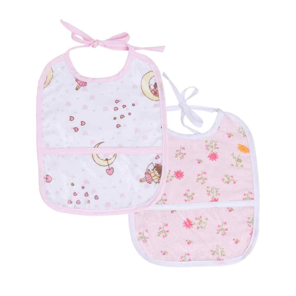 KIT COM 2 BABADORES FELPUDO PARA BEBÊ MENINA ESTAMPADINHO ROSA