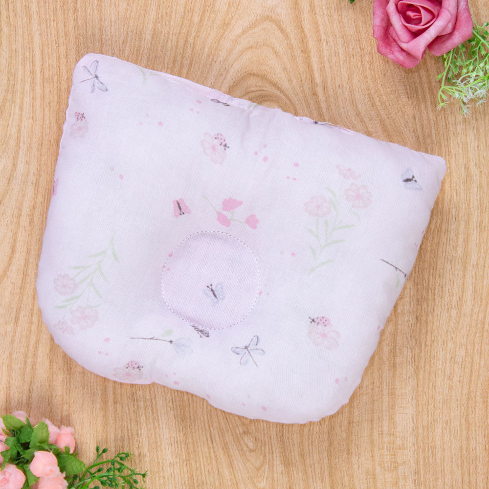 TRAVESSEIRO ANATÔMICO ESTAMPADINHO PARA BEBÊ FLORAL ROSA CLARO