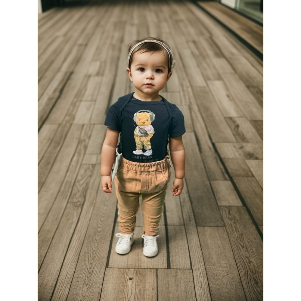 Conjunto Baby Bear Fashion em Preto e Marrom de Bebê Menino