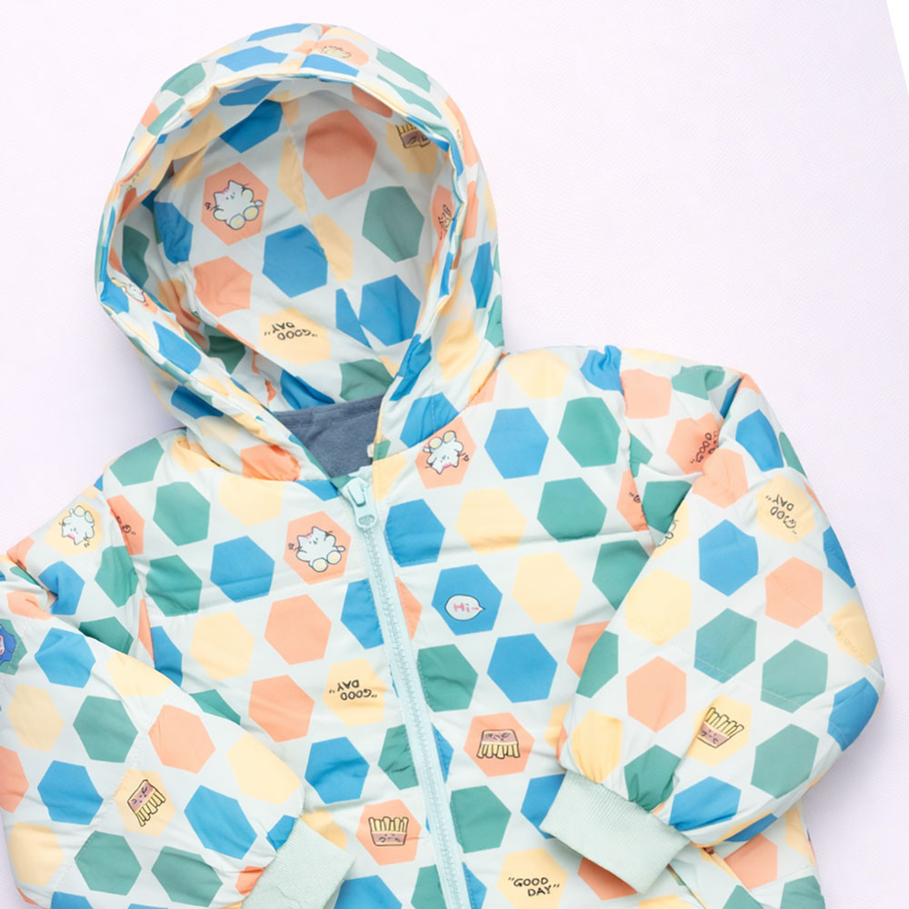 Jaqueta de Inverno Puffer Forrada Com Capuz Penta-Cor Para Bebês Até 3 anos