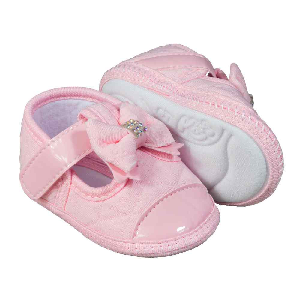 SAPATILHA COM VELCRO PARA BEBÊ MENINA LACINHO ROSA CLARO