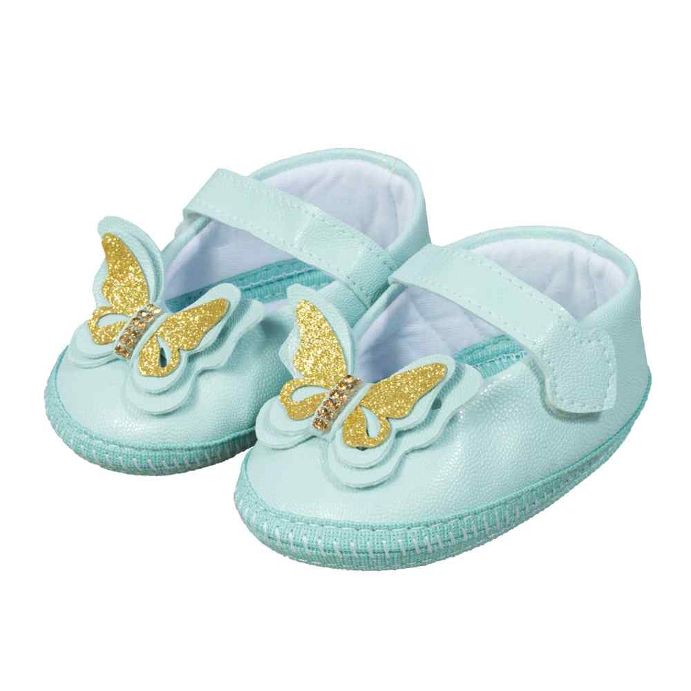 SAPATILHA COM VELCRO PARA BEBÊ MENINA BORBOLETINHA VERDE CLARO