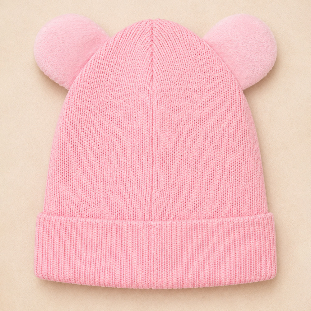 Touca Gorro Bebê Orelhinhas Bordadas Forrada Quentinha Rosa de 3 Meses a 7 Anos