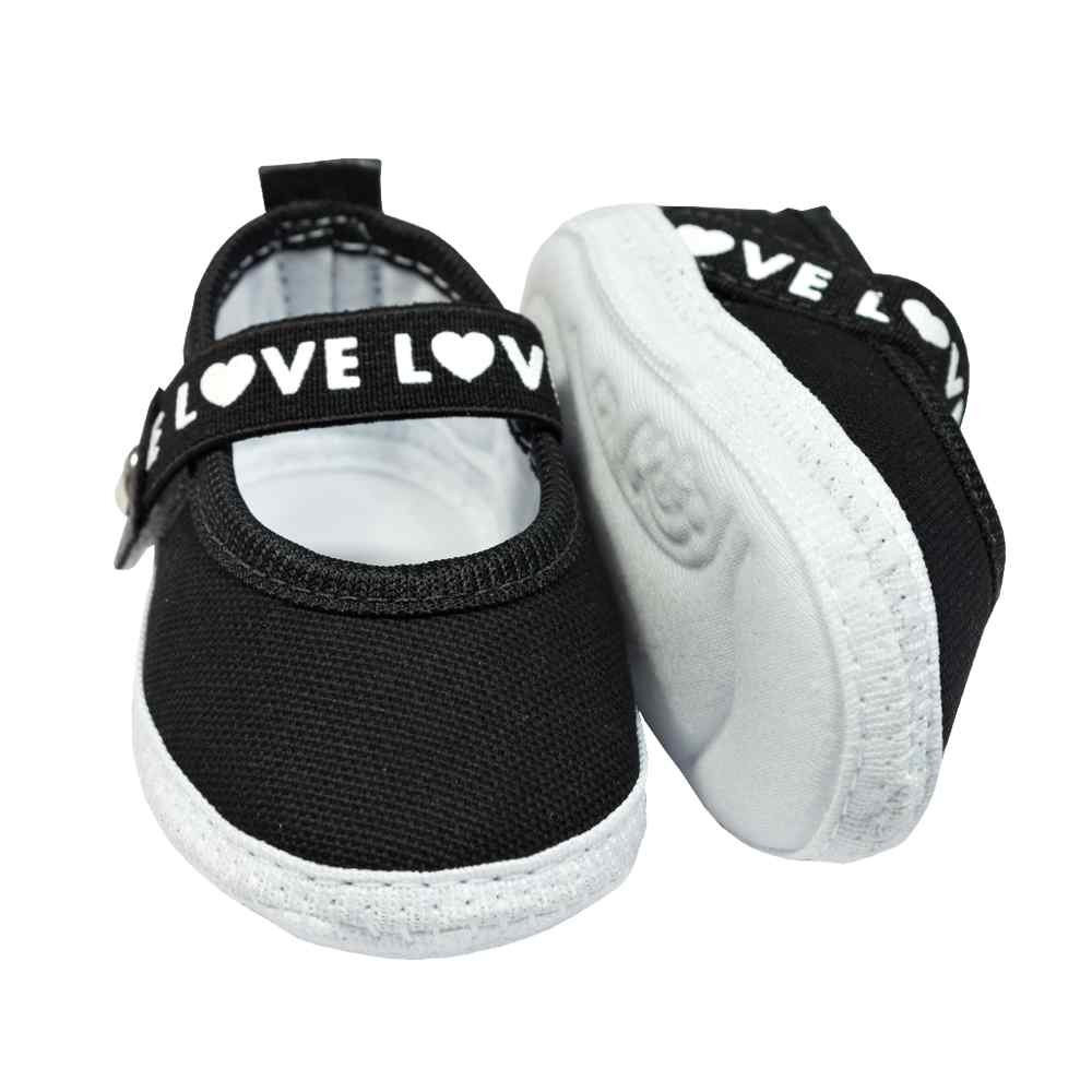 SAPATILHA COM VELCRO PARA BEBÊ MENINA LOVE PRETO